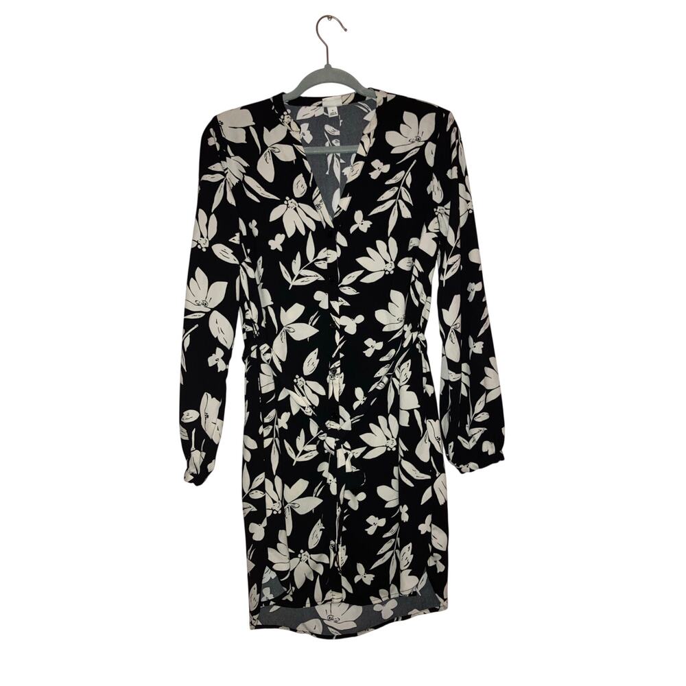 A New Day Floral Button Front Knee Length Dress Size Small with Belt